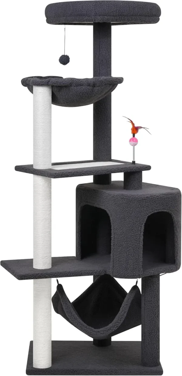 Cat Tree with Condo, Scratch Posts & Hammock, 60.2’’ Grey
